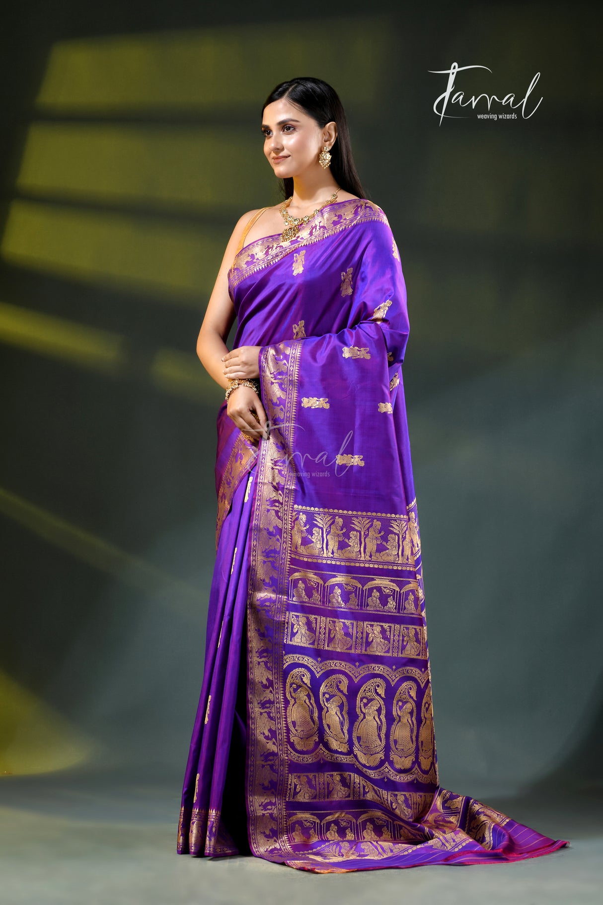 Purple colour bishnupuri baluchari silk handloom saree
