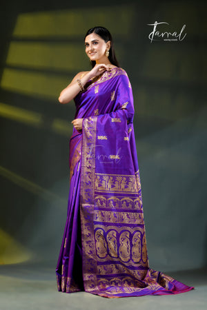 Purple colour bishnupuri baluchari silk handloom saree