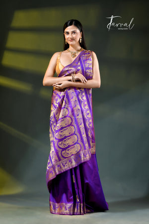 Purple colour bishnupuri baluchari silk handloom saree