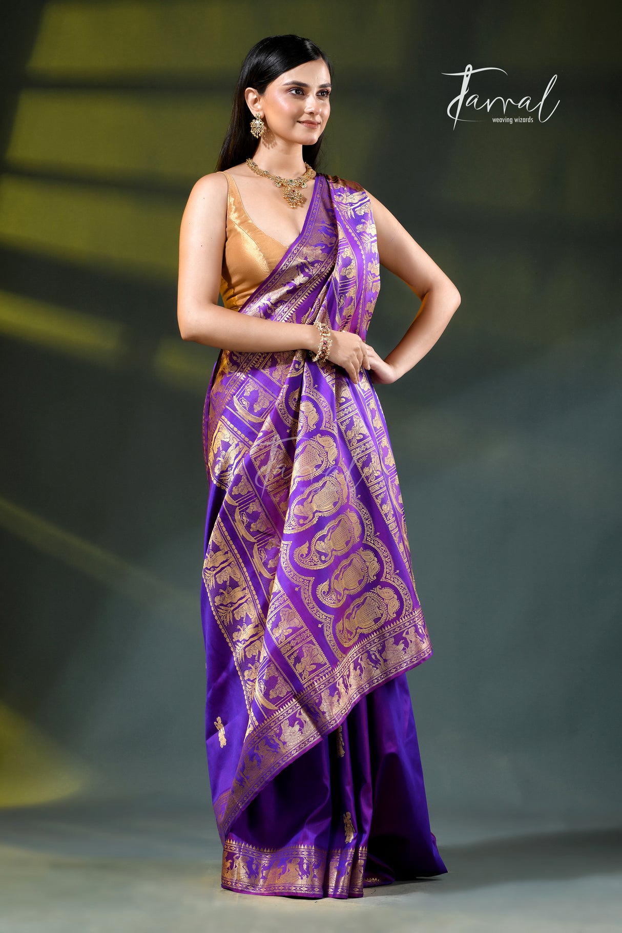 Purple colour bishnupuri baluchari silk handloom saree
