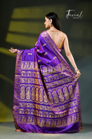Purple colour bishnupuri baluchari silk handloom saree