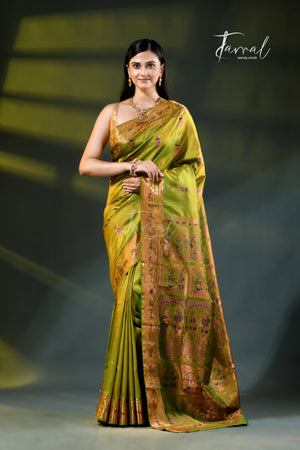 Parrot green with zari Minakari Bishnupuri Swarnachari silk saree