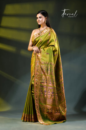 Parrot green with zari Minakari Bishnupuri Swarnachari silk saree