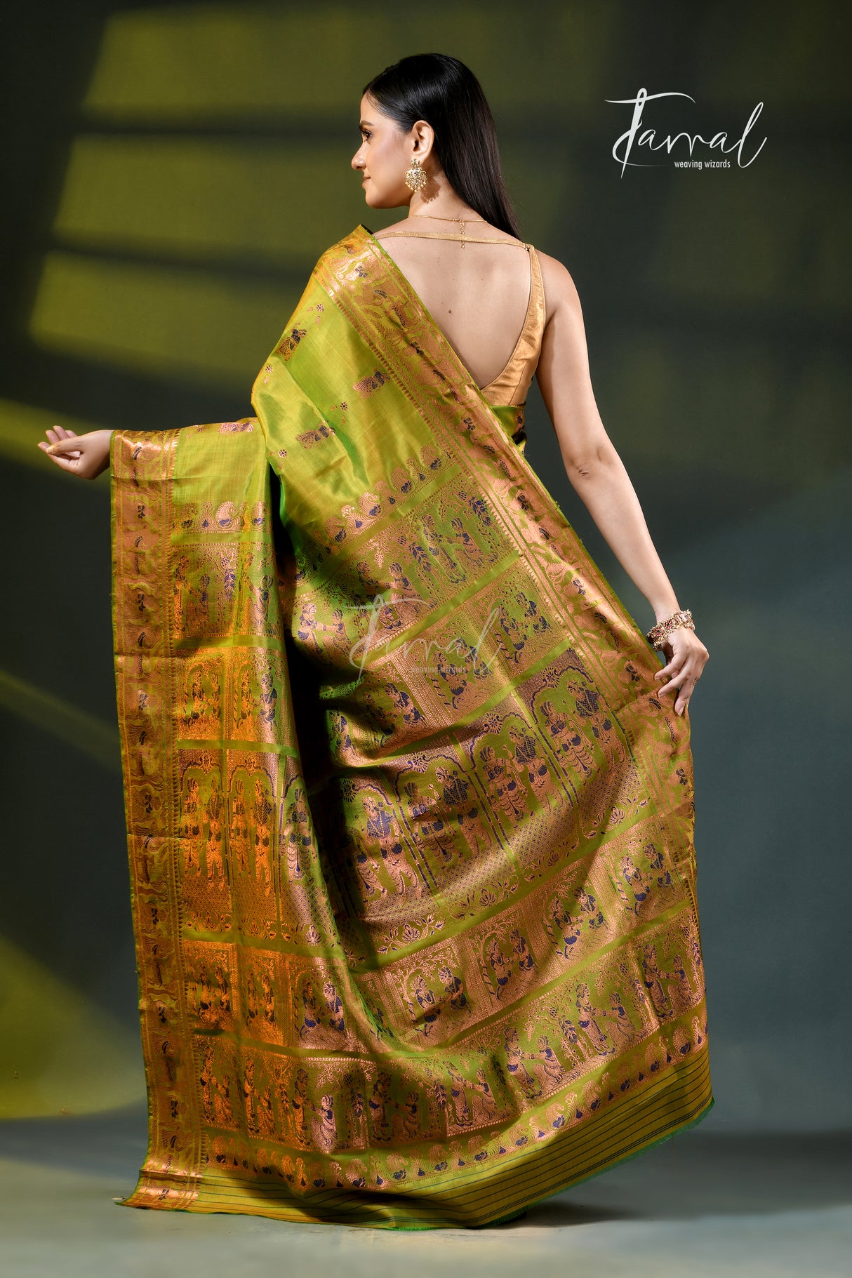 Parrot green with zari Minakari Bishnupuri Swarnachari silk saree