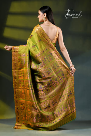 Parrot green with zari Minakari Bishnupuri Swarnachari silk saree