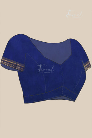 Navy Blue Zari Border Cotton Bhujori Handloom Saree | Tamal Boutique