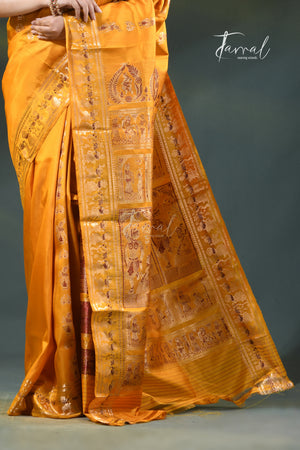 Golden yellow with zari and Minakari Bishnupuri Swarnachari Silk Saree