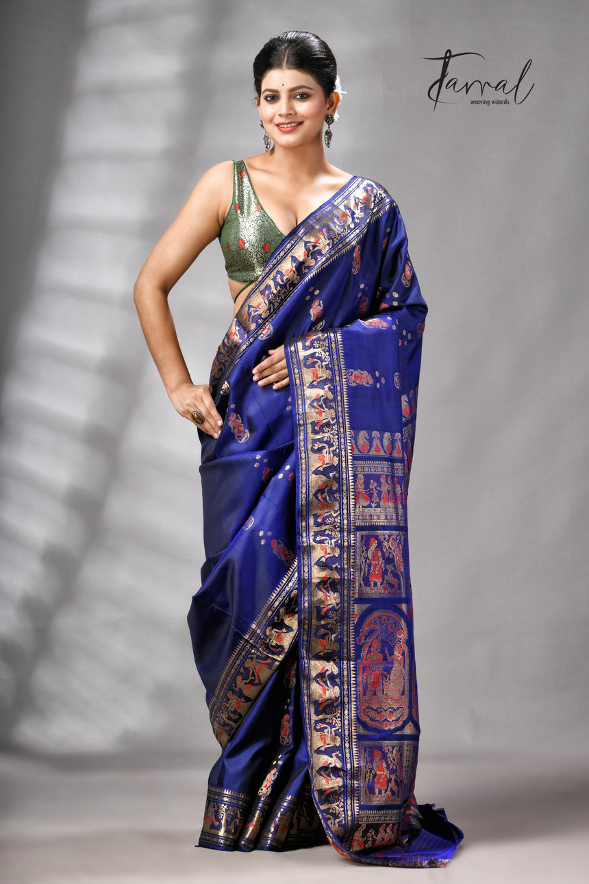 Blue bishnupri Katan swarnachari silk handloom saree