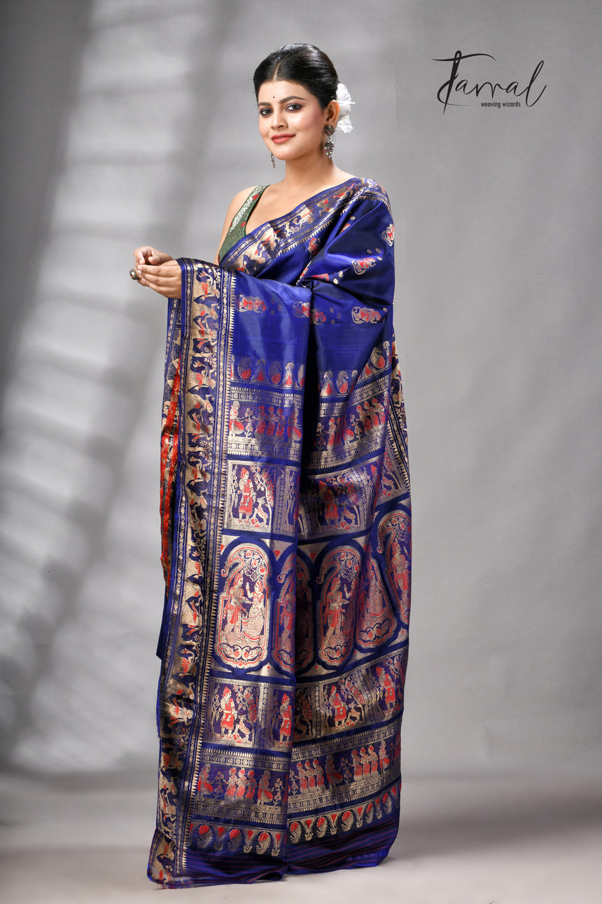 Blue bishnupri Katan swarnachari silk handloom saree