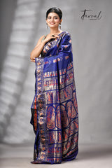 Blue bishnupri Katan swarnachari silk handloom saree