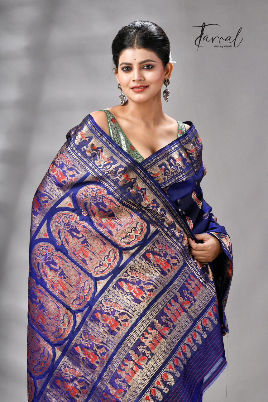 Blue bishnupri Katan swarnachari silk handloom saree