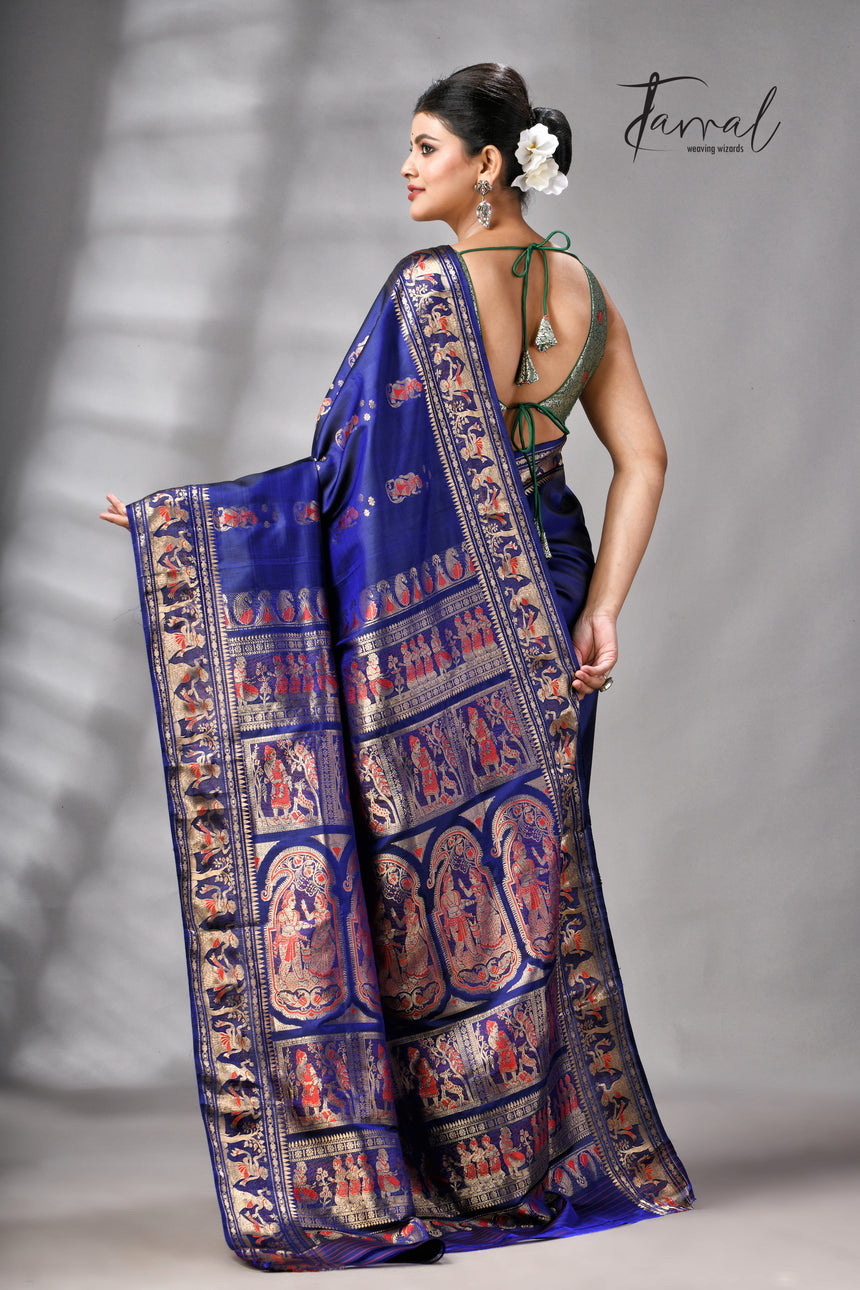 Blue bishnupri Katan swarnachari silk handloom saree