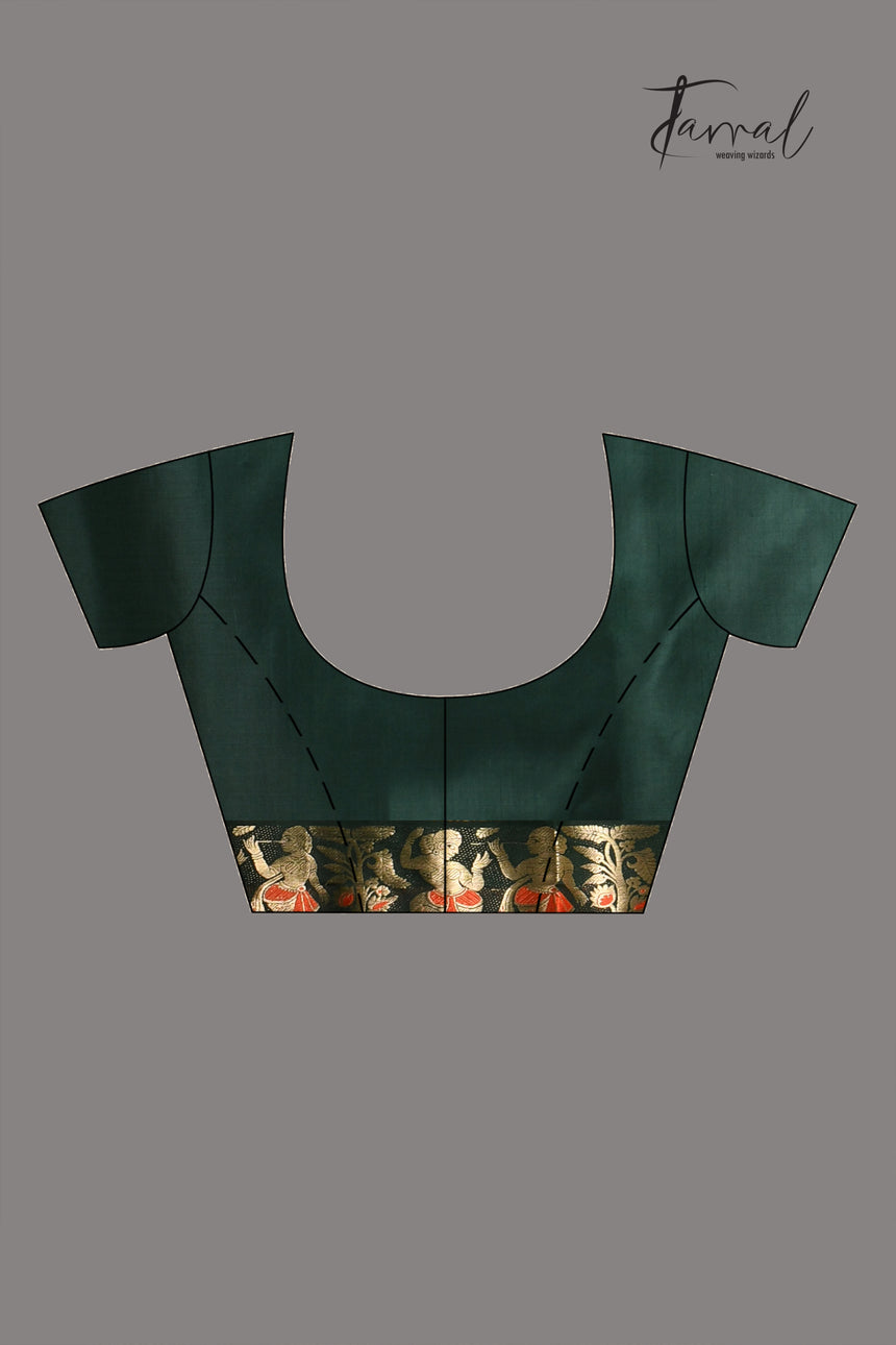 Bottle green bishnupri Katan swarnachari silk handloom saree