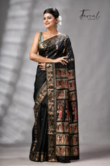 Black bishnupri Katan swarnachari silk handloom saree