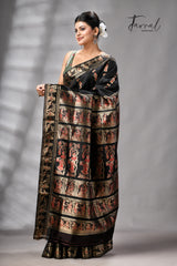 Black bishnupri Katan swarnachari silk handloom saree
