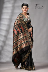 Black bishnupri Katan swarnachari silk handloom saree