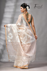 Offwhite With Beige Border Muslin Silk Floral Handwoven Jamdani Saree