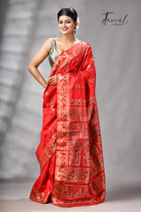 Red bishnupri Katan swarnachari silk handloom saree