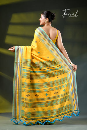Yellow colour cotton handloom bhujodi saree