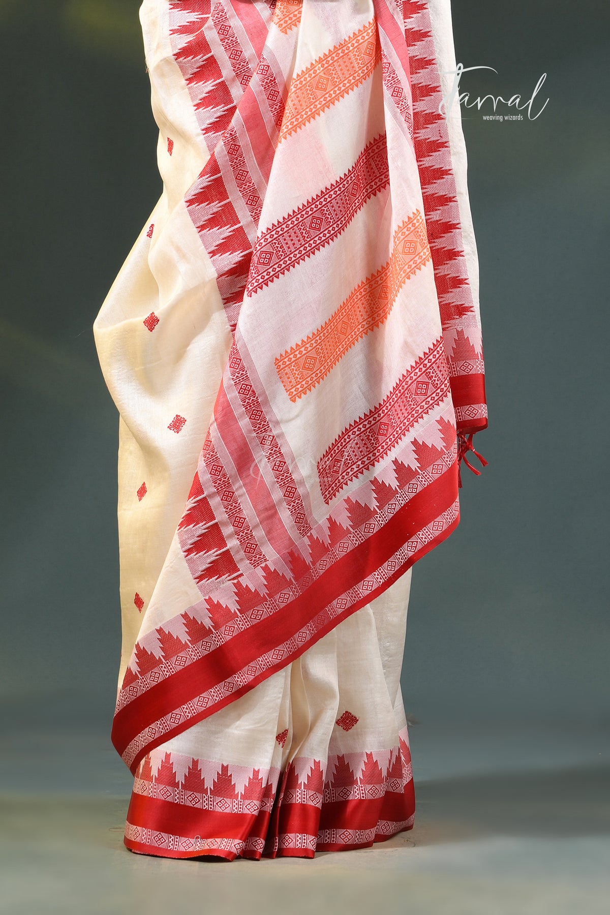 Offwhite With Red Border Handloom Kalakhetra Tussar Silk Saree