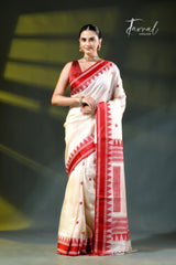 Offwhite With Red Border Handloom Kalakhetra Tussar Silk Saree