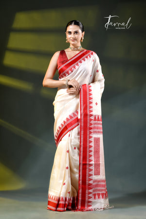 Offwhite With Red Border Handloom Kalakhetra Tussar Silk Saree