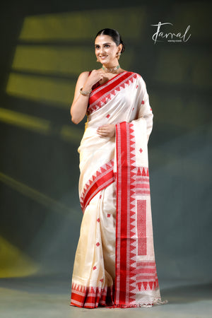 Offwhite With Red Border Handloom Kalakhetra Tussar Silk Saree