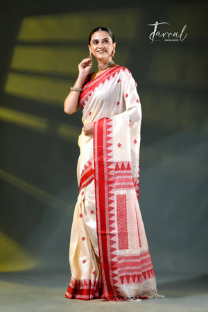 Offwhite With Red Border Handloom Kalakhetra Tussar Silk Saree