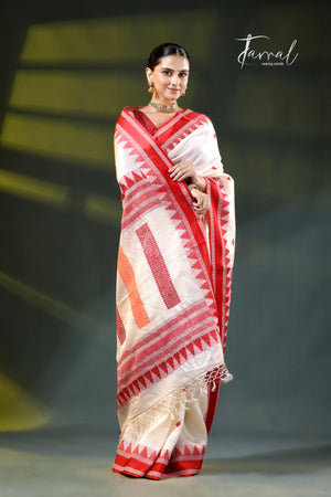 Offwhite With Red Border Handloom Kalakhetra Tussar Silk Saree