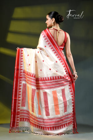 Offwhite With Red Border Handloom Kalakhetra Tussar Silk Saree