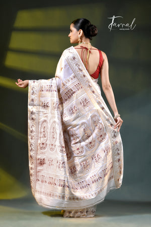 White with golde zari with minakari bishnupuri karman silk Swarnachari saree