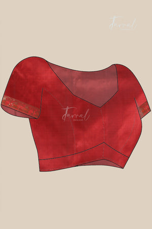 Red with golden zari silk linen handwoven jamdani saree