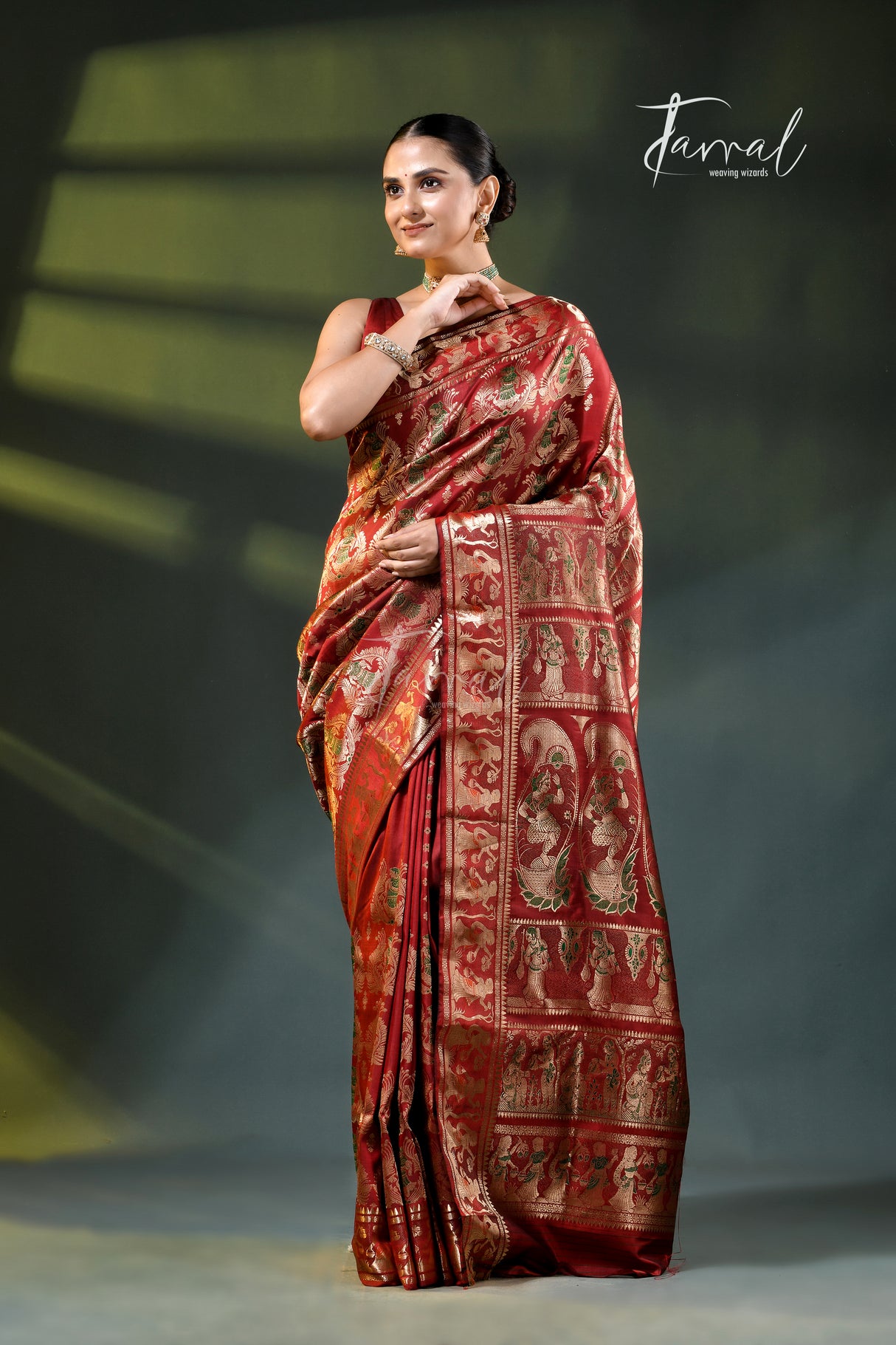 Maroon with Golden Zari Bishnupuri Swarnachari Silk Handloom Saree