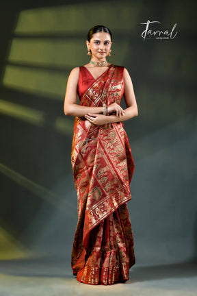 Maroon with Golden Zari Bishnupuri Swarnachari Silk Handloom Saree