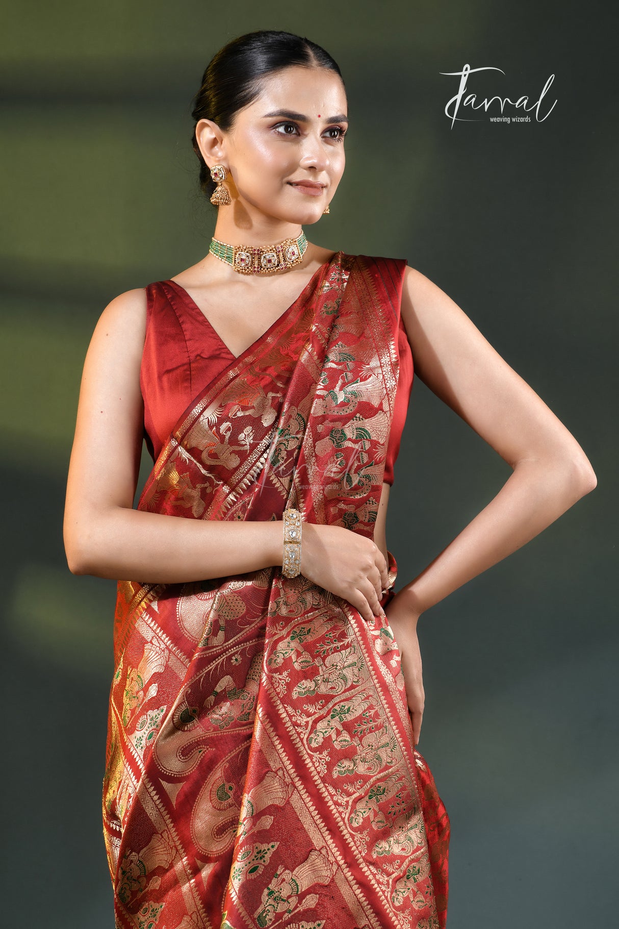 Maroon with Golden Zari Bishnupuri Swarnachari Silk Handloom Saree