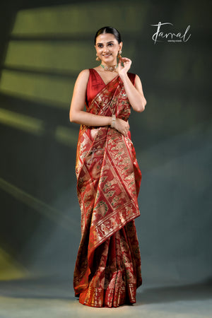 Maroon with Golden Zari Bishnupuri Swarnachari Silk Handloom Saree