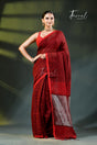 Red with black checks pure linen handloom saree
