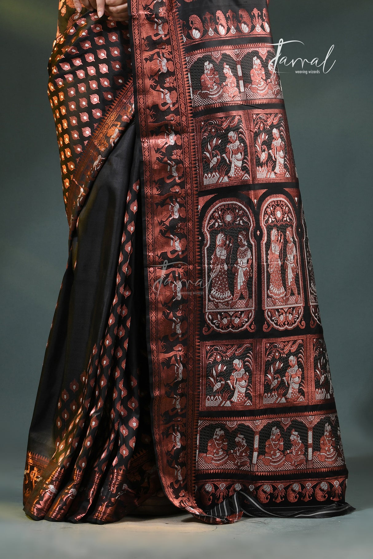 Black With Copper Zari Bishnupuri Swarnachari Silk Saree