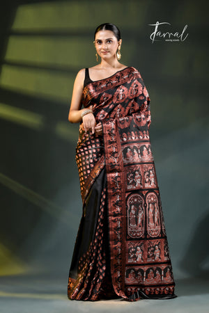 Black With Copper Zari Bishnupuri Swarnachari Silk Saree