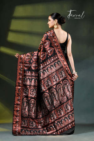 Black With Copper Zari Bishnupuri Swarnachari Silk Saree