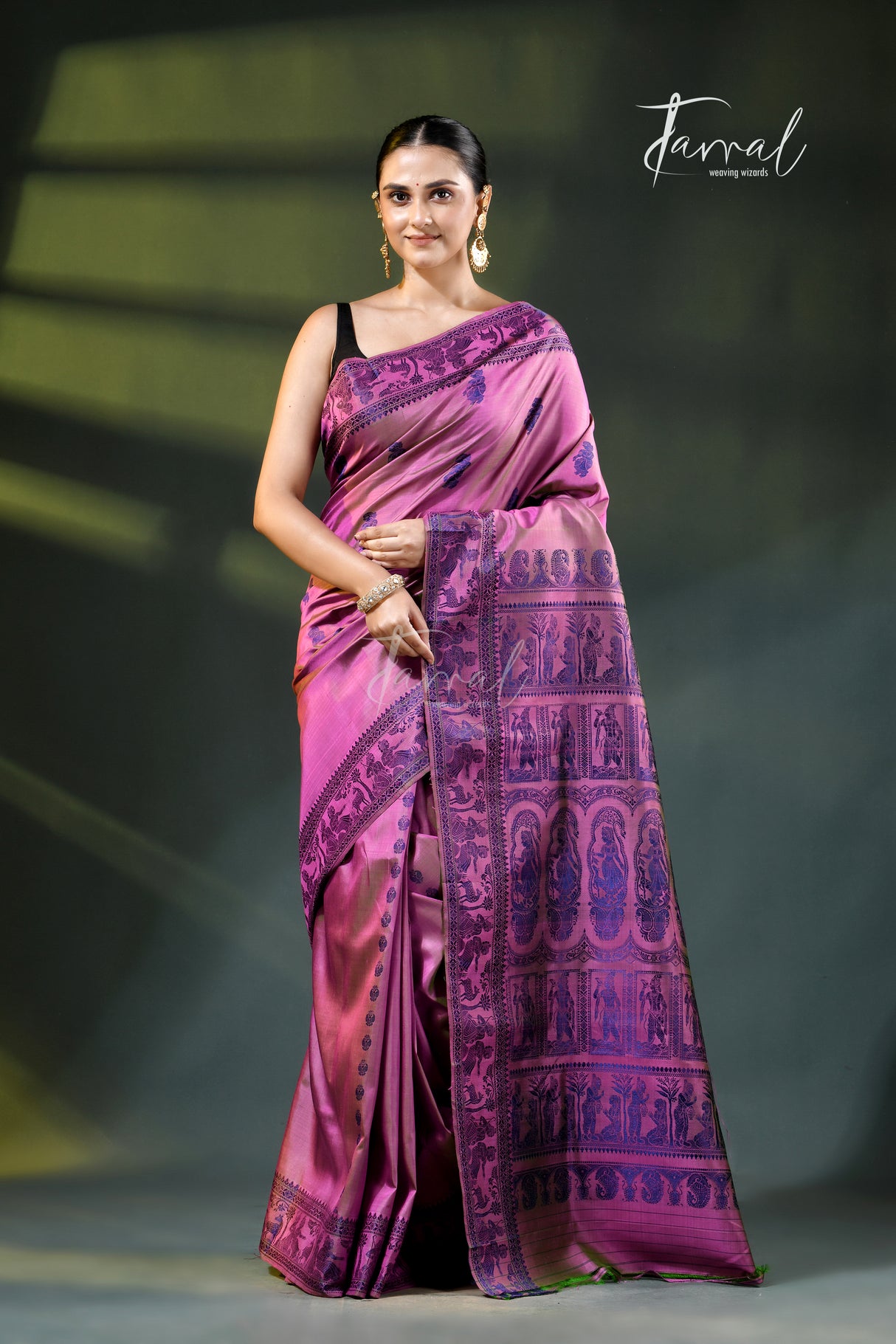 Orchid Pink with Royal Blue weave Bishnupuri Baluchari Silk Saree