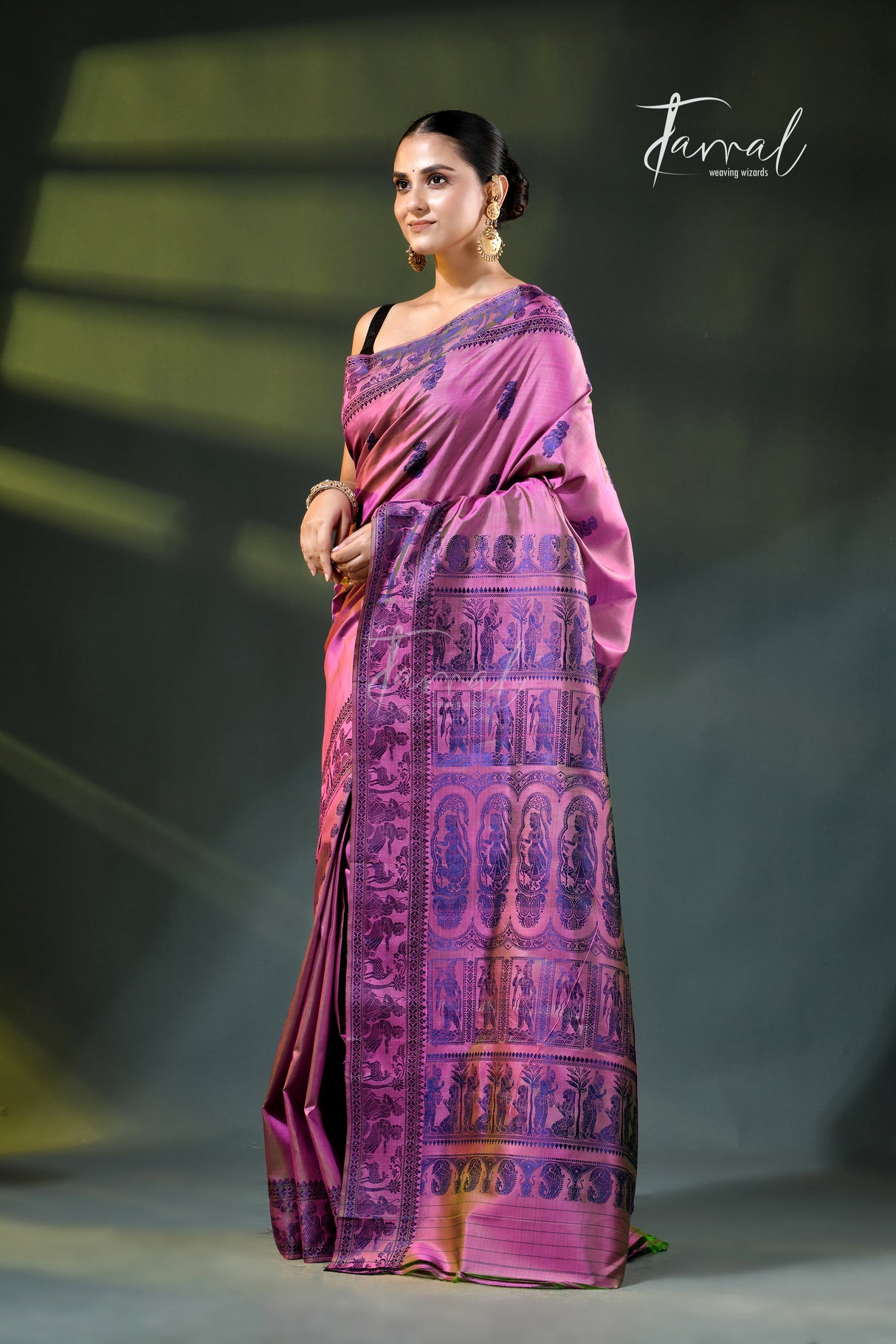 Orchid Pink with Royal Blue weave Bishnupuri Baluchari Silk Saree