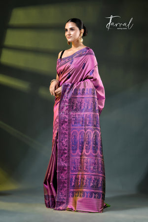 Orchid Pink with Royal Blue weave Bishnupuri Baluchari Silk Saree
