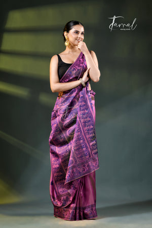 Orchid Pink with Royal Blue weave Bishnupuri Baluchari Silk Saree