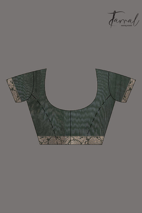 Dark Bottle Green & silver zari Cotton Linen Handloom Saree full8