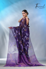 Dark Purple half & half matka muslin handwoven work jamdani saree