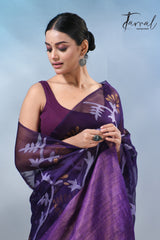 Dark Purple half & half matka muslin handwoven work jamdani saree