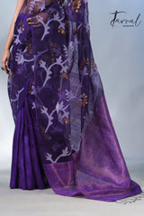Dark Purple half & half matka muslin handwoven work jamdani saree