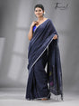 Dark grey with multi colour coin design cotton handwoven jamdani saree - Tamal Boutique