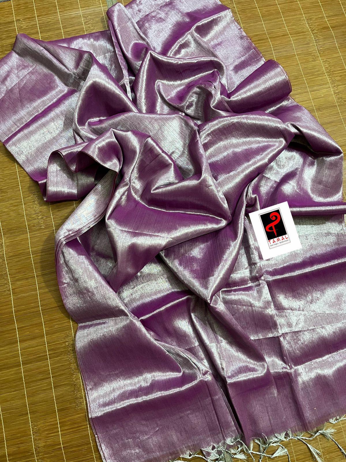 Dark magenta colour tissue handloom saree - Tamal Boutique